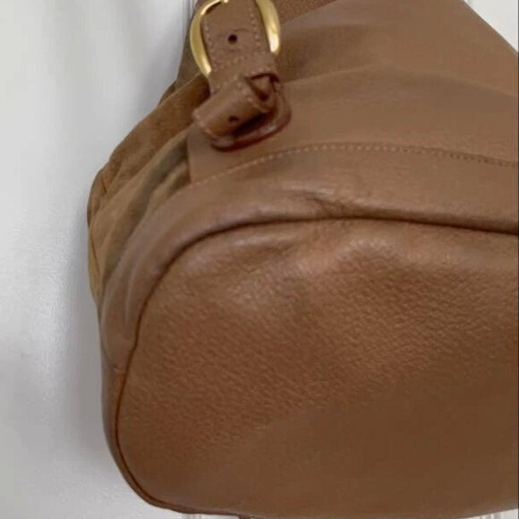 Bamboo Suede Leather Backpack Brown Drawstring Rucksack Bag - Picture 2 of 7